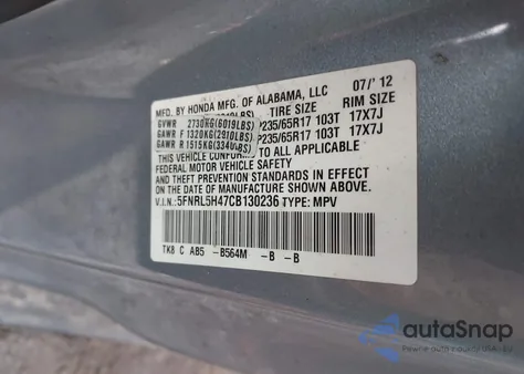 2012 Honda Odyssey Ex z USA, uszkodzony, nr VIN 5FNRL5H47CB130236